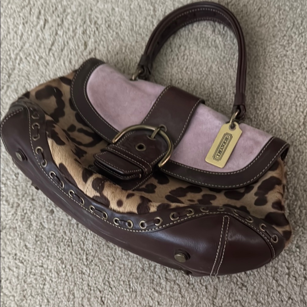 Limited edition Coach Brown and Pink Shoulder Bag with Leopard Print